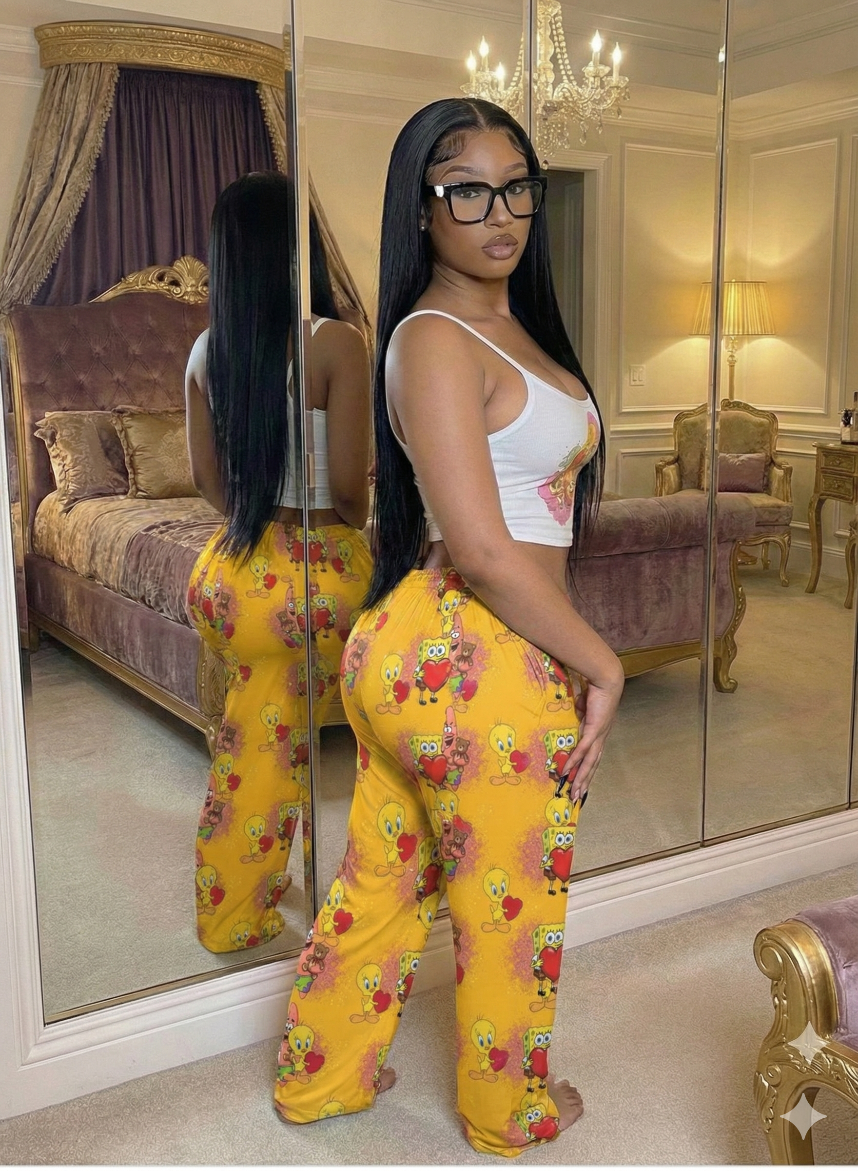 Spongebob and Tweety Bird Love Women's Pajama Pants Valentine's Collection