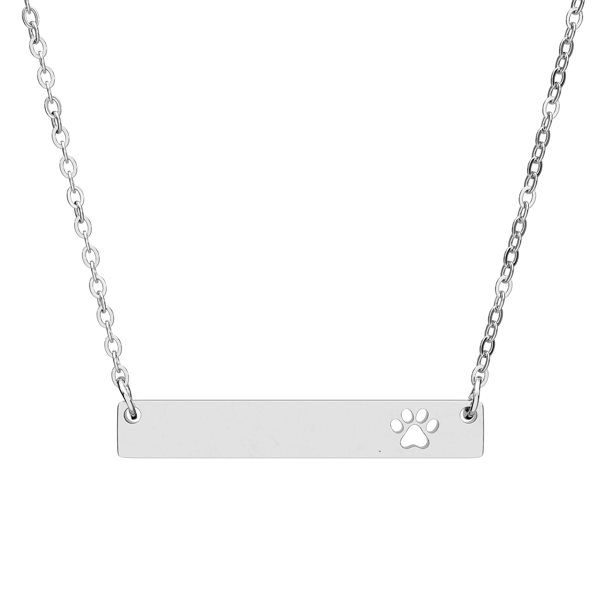 Paw Cutout Bar Necklace — Engravable Pet Love Pendant