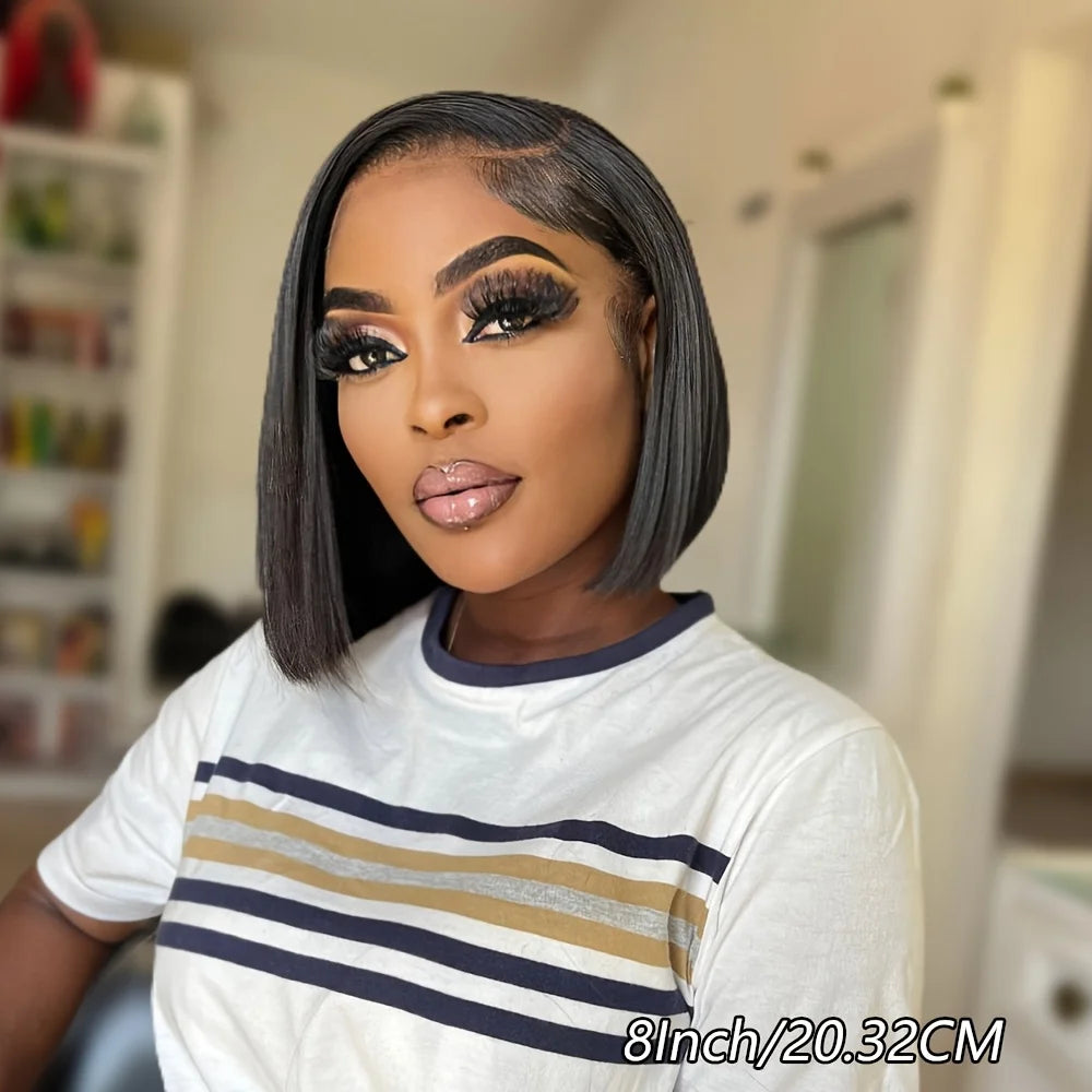 Looking 13x4 Lace Frontal Wig Human Hair - 150% Density Short Straight Bob Hairstyle with Full Face Coverage, Brazilian Hair