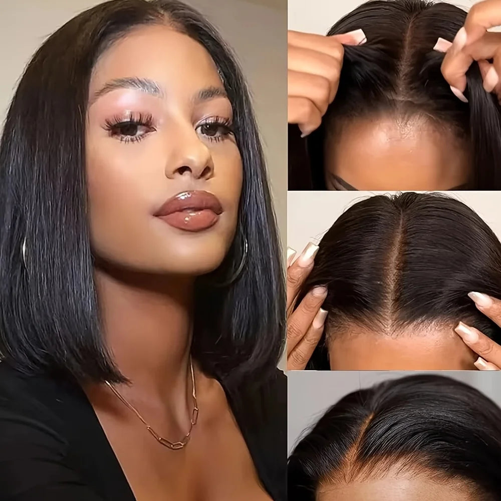 Looking 13x4 Lace Frontal Wig Human Hair - 150% Density Short Straight Bob Hairstyle with Full Face Coverage, Brazilian Hair