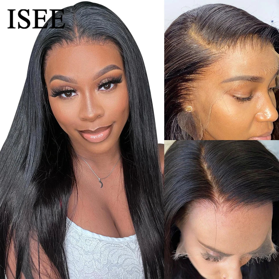 HD Lace Frontal Human Hair Wigs PreBleached Knots Preplucked Straight Lace Front Wigs For Women Brazilian Wigs On Sale ISEE Hair