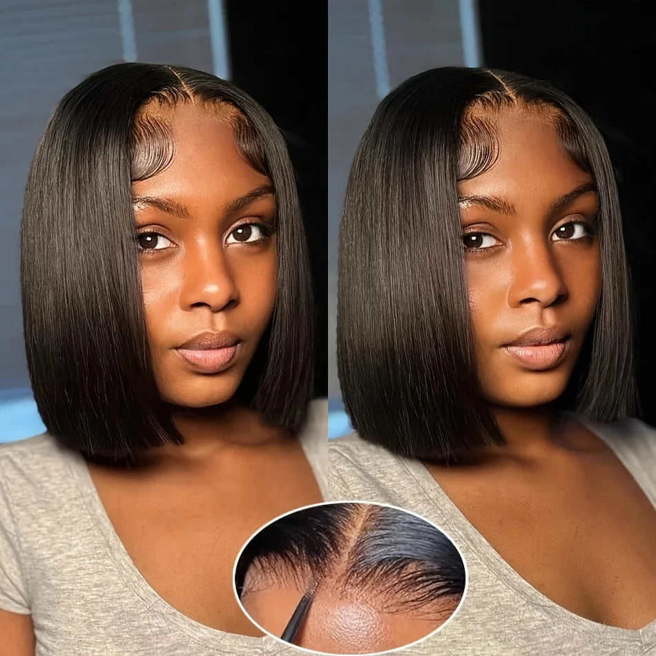 Looking 13x4 Lace Frontal Wig Human Hair - 150% Density Short Straight Bob Hairstyle with Full Face Coverage, Brazilian Hair