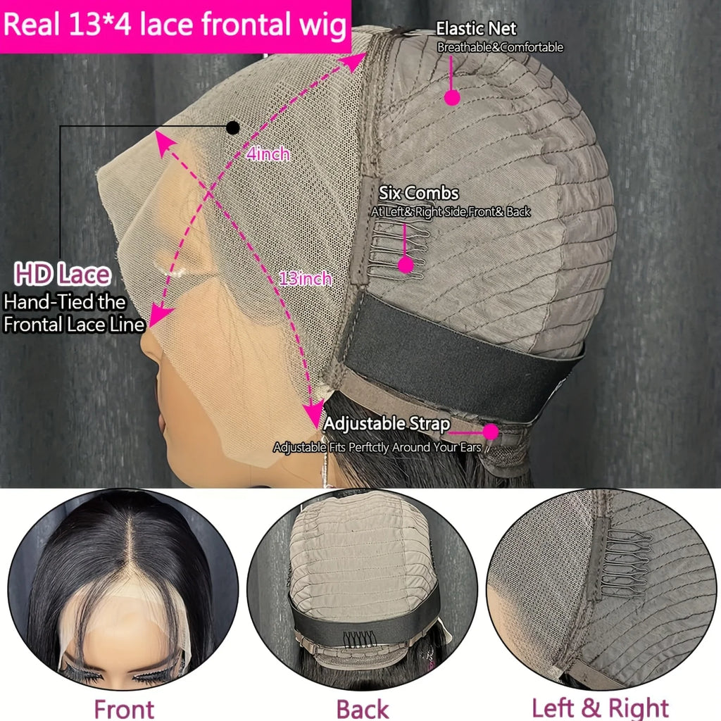 Looking 13x4 Lace Frontal Wig Human Hair - 150% Density Short Straight Bob Hairstyle with Full Face Coverage, Brazilian Hair