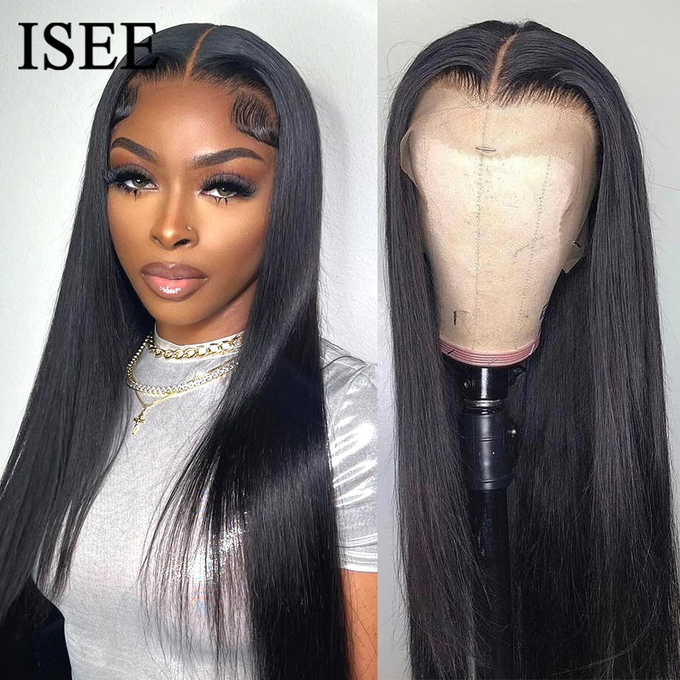 HD Lace Frontal Human Hair Wigs PreBleached Knots Preplucked Straight Lace Front Wigs For Women Brazilian Wigs On Sale ISEE Hair